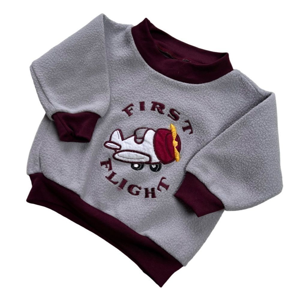 Vintage 1980s 1990s Fuzzy Crewneck Babys First Flight Airplane Travel Sweatshirt